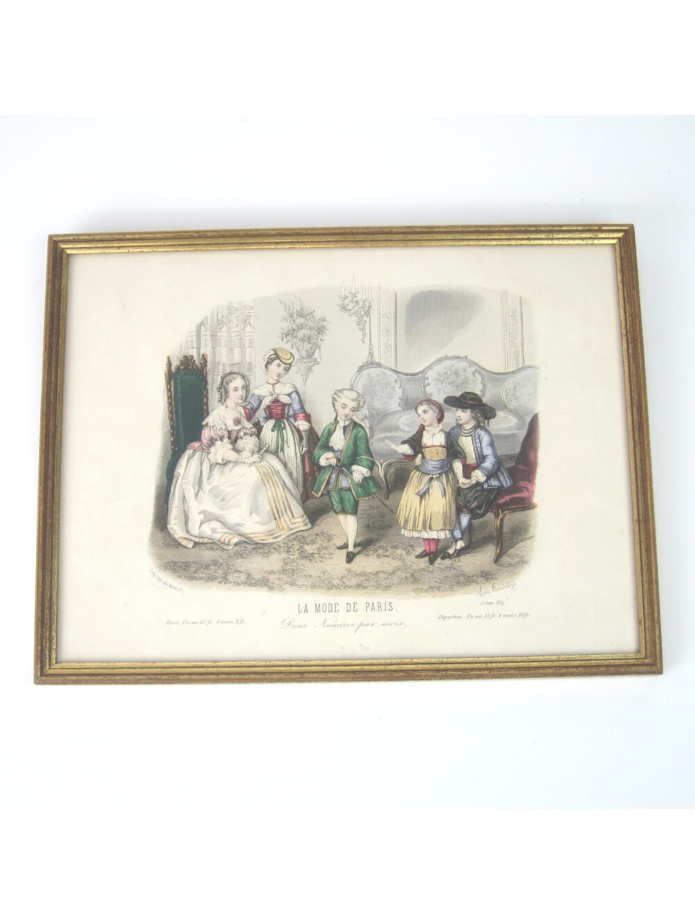 Antique Victorian Fashion Print Hand Colored Engraving La Mode De Paris 11x8.5
